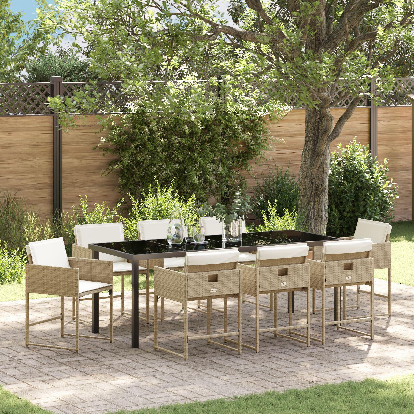 Have Spisebordssæt med pude 9 stk Beige Poly rattan billede