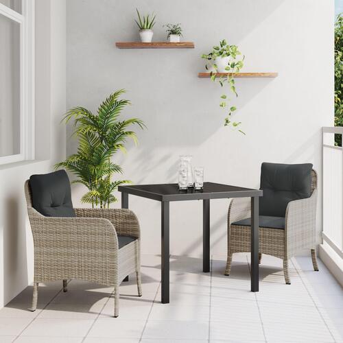 3 Delt Have Spise Sæt med Puder Lysegrå Poly Rattan