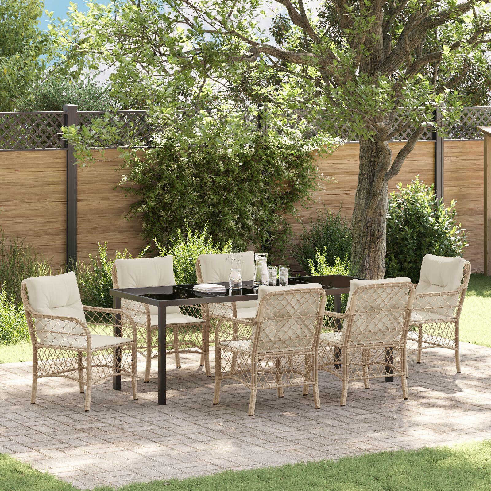 Have Spisebordssæt med pude 7 stk Beige Poly rattan billede