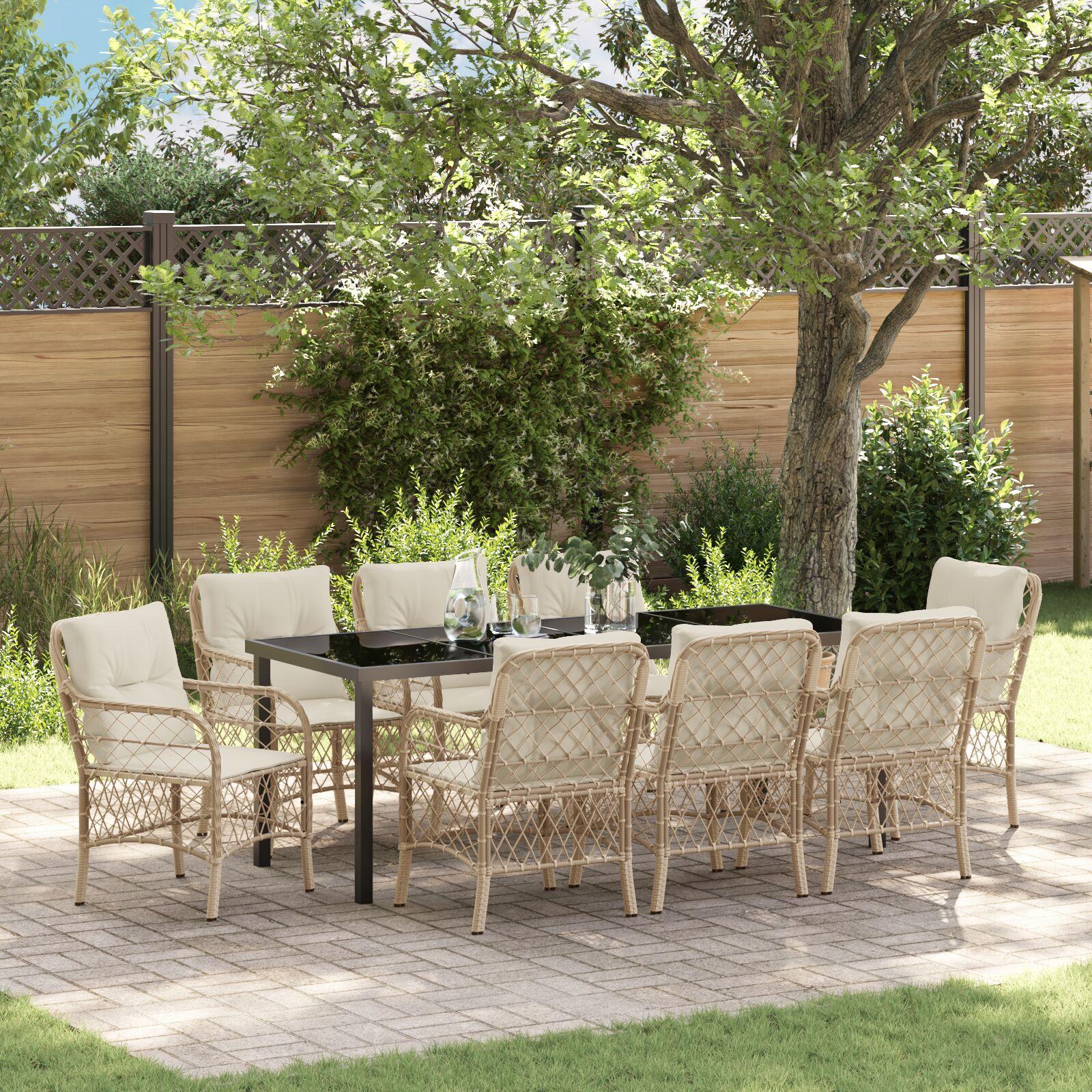 Have Spisebordssæt med pude 9 stk Beige Poly rattan billede