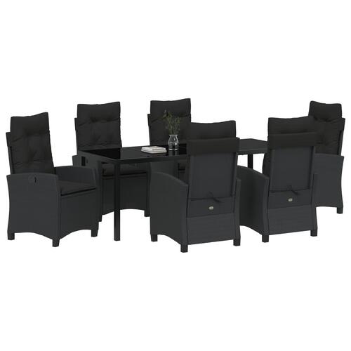 7 Dels Have Spisesæt med Puder Sort Poly Rattan