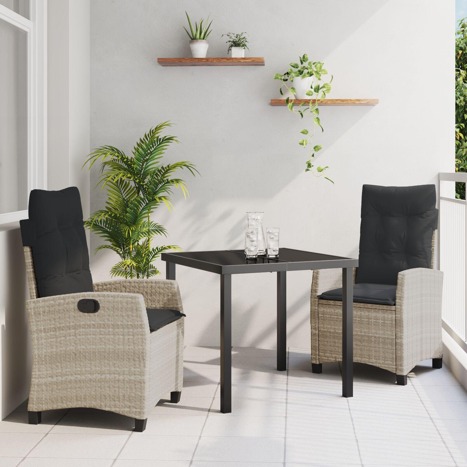 Have Spisebordssæt 3 stk Lysegrå polyrattan billede