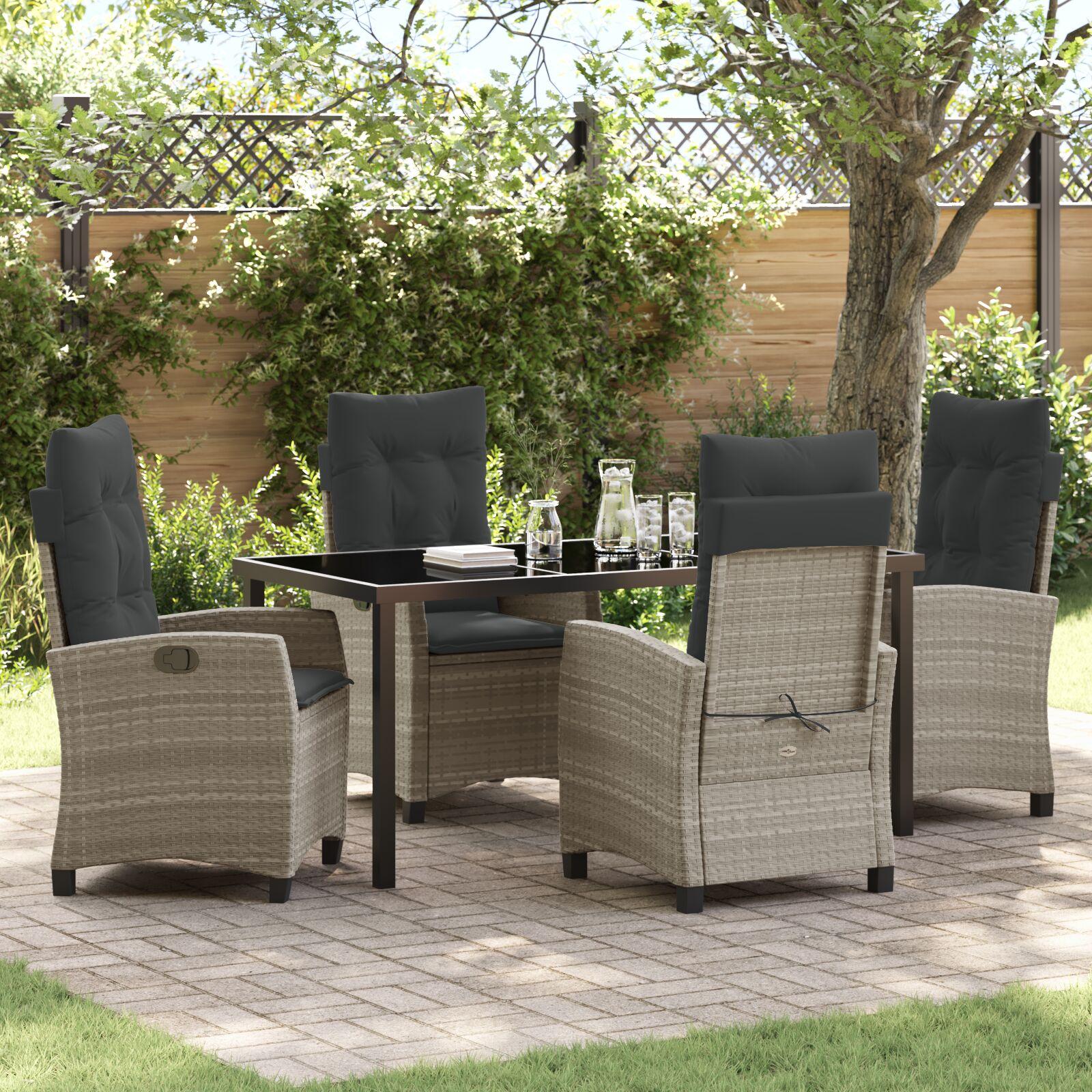 5-delt Garden Dining Set med Hynder Lysegrå Poly Rattan