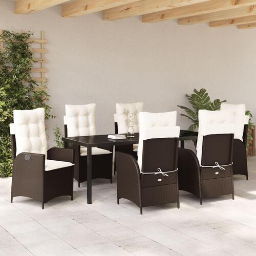 7 Stk Havemøbler med Puder Brun Poly Rattan