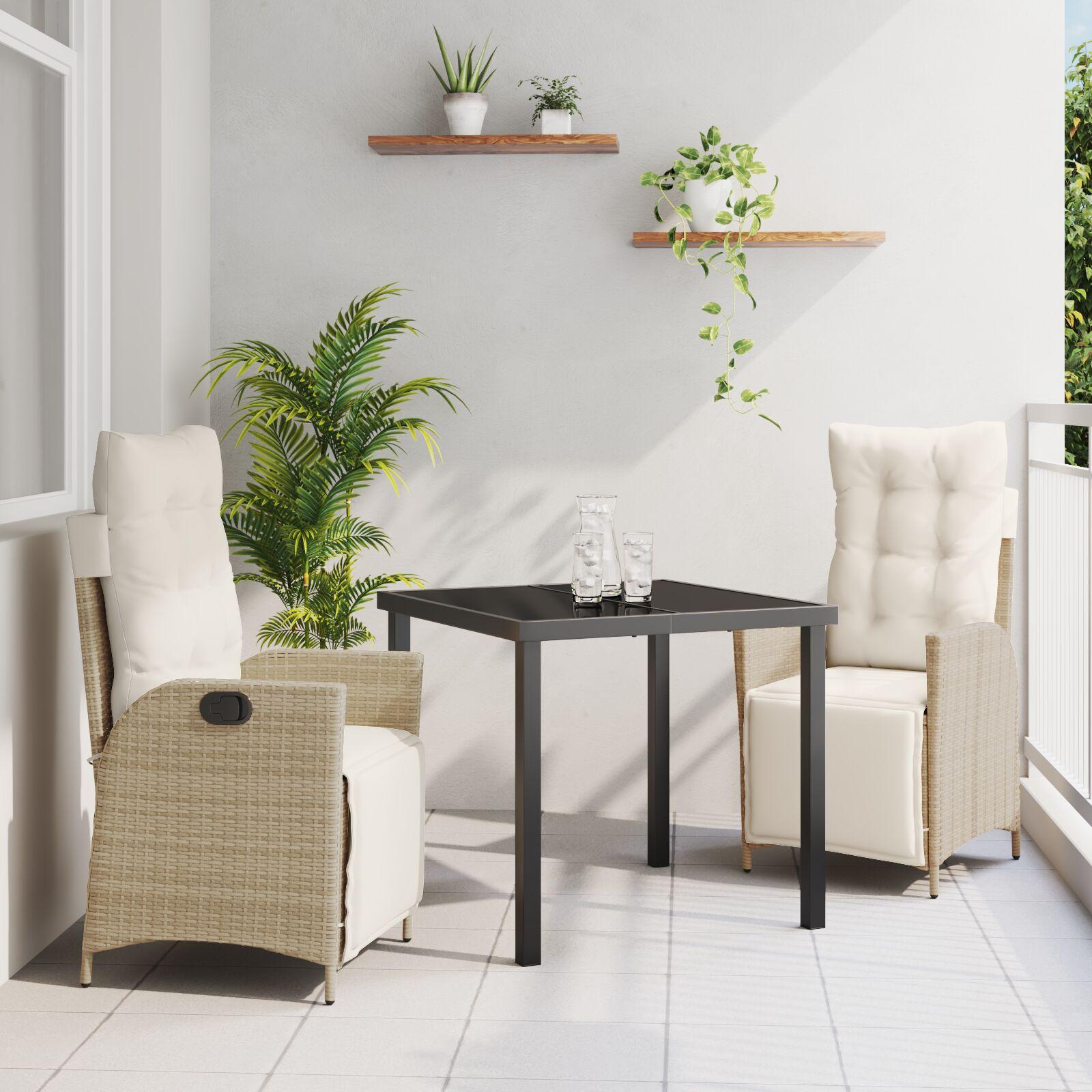 Have spisebordssæt med puder - 3 dele i beige polyrattan billede