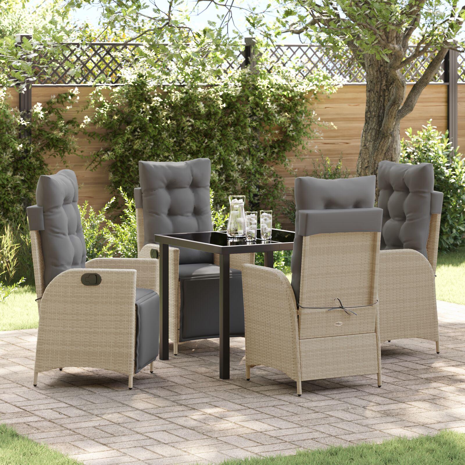 Have spisebordssæt m. puder - 5 dele i beige polyrattan