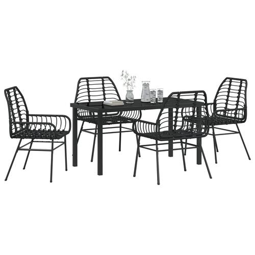 5 Styk Have Spisesæt Sort Polyrattan