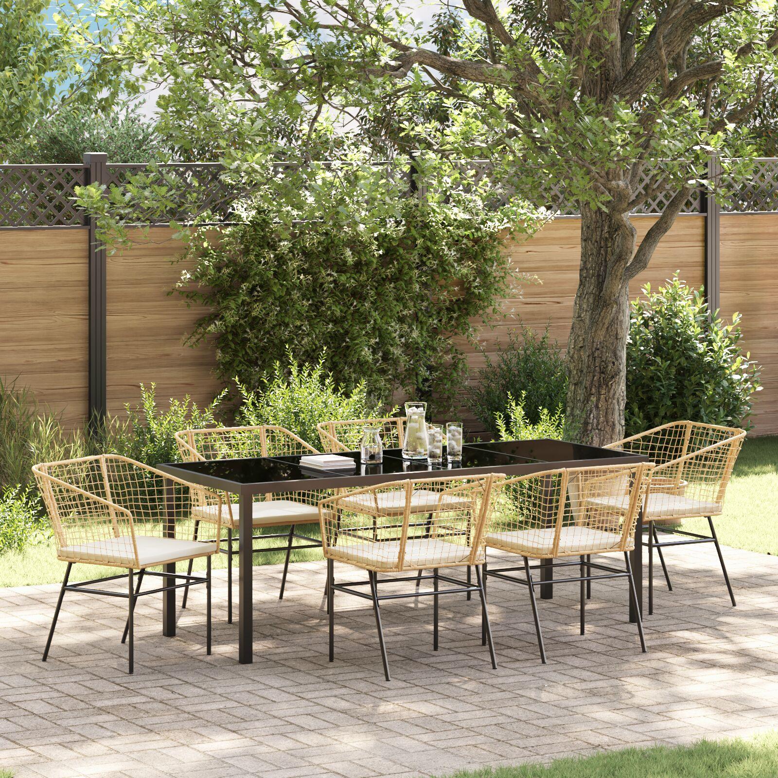 Have Spisebordssæt 7 stk Brun polyrattan billede
