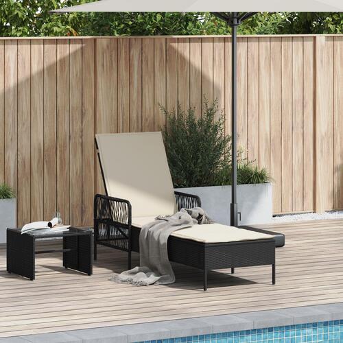 Liggestol Sort og creme PE Rattan 157 x 55 x 92 cm