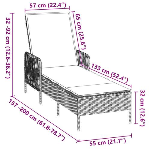 Liggestol Sort og creme PE Rattan 157 x 55 x 92 cm