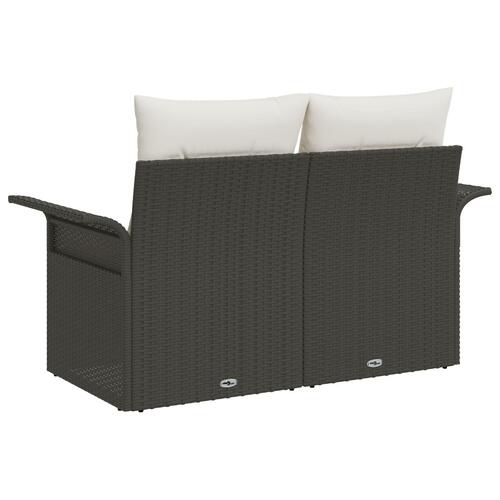 2-Sæders Have Sofa med Opbevaring og Puder Sort Poly Rattan