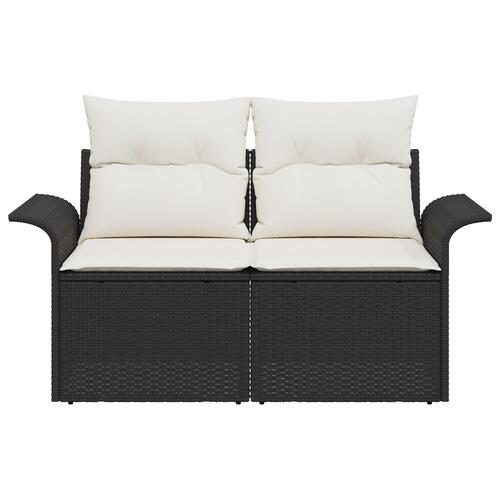 2-Sæders Have Sofa med Opbevaring og Puder Sort Poly Rattan