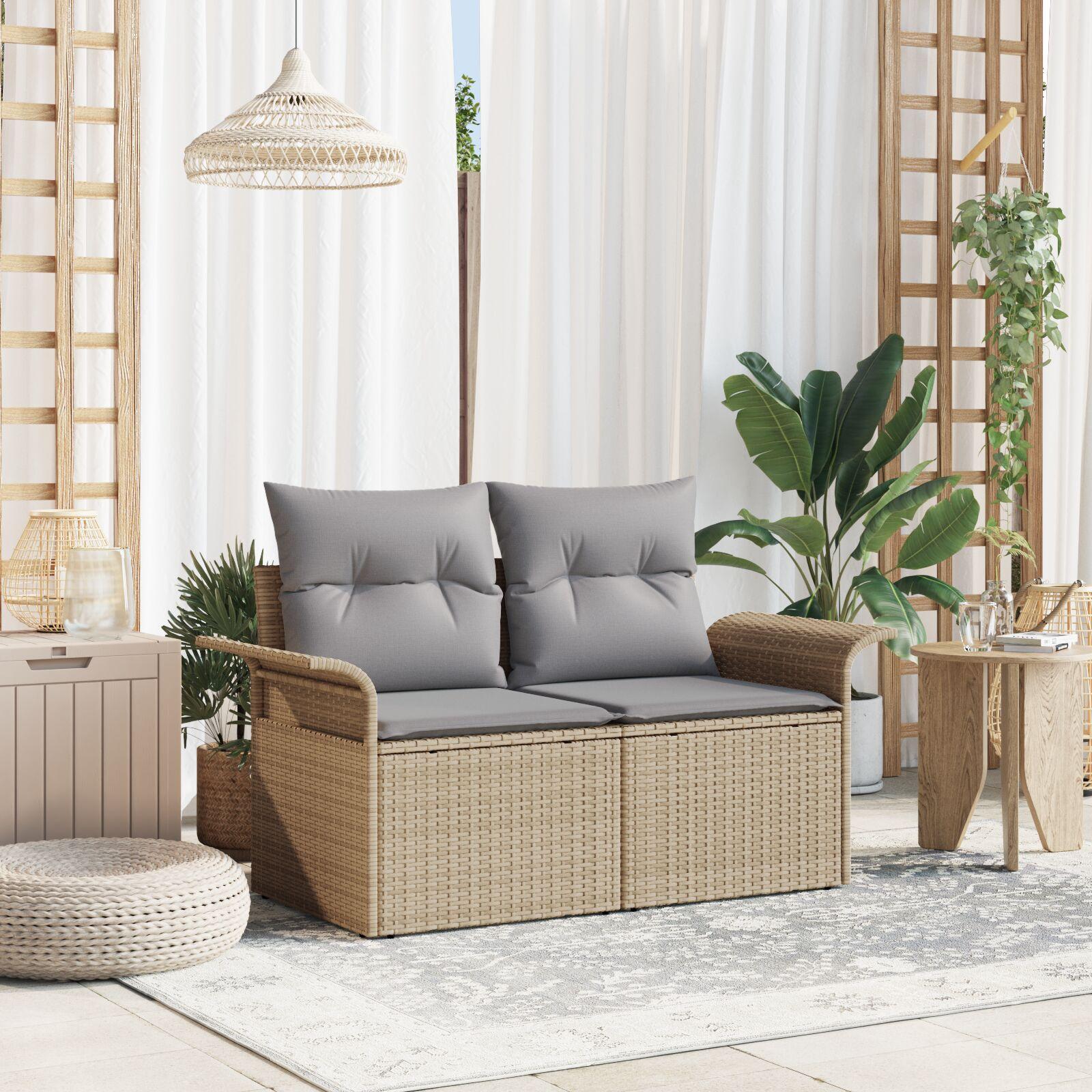 2-Sæders Have Sofa med Opbevaring & Puder Beige Poly Rattan