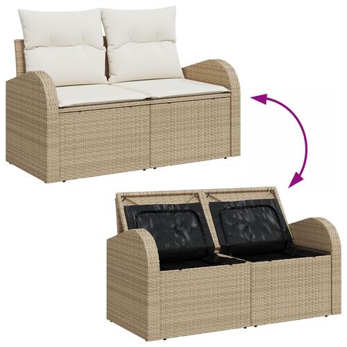 2-personers have sofa med opbevaring & puder beige poly rattan