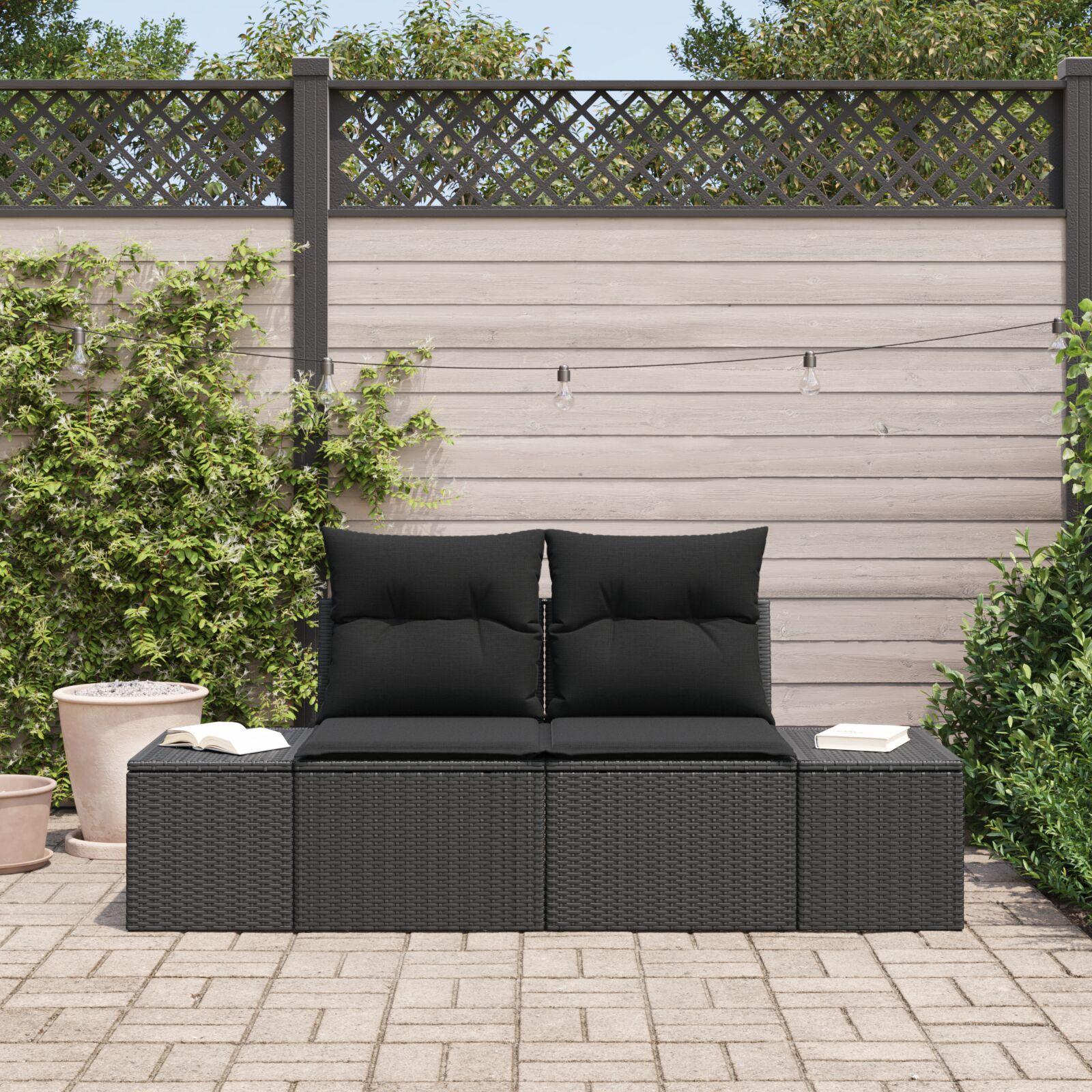Havemøbelsofa med pude Sort 123 x 62 x 69cm polyrattan billede