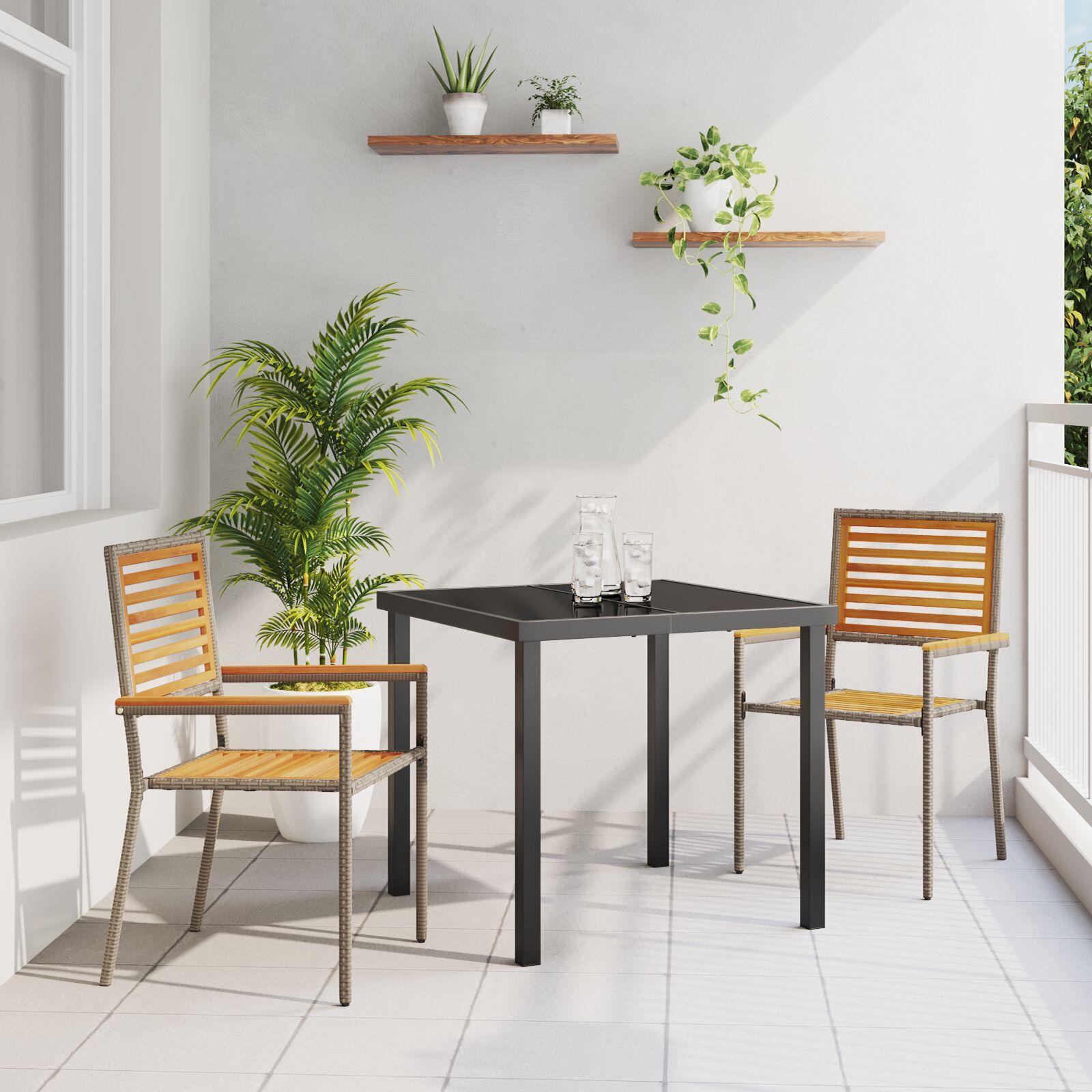 Havestole med puder 2 stk - grå poly rattan