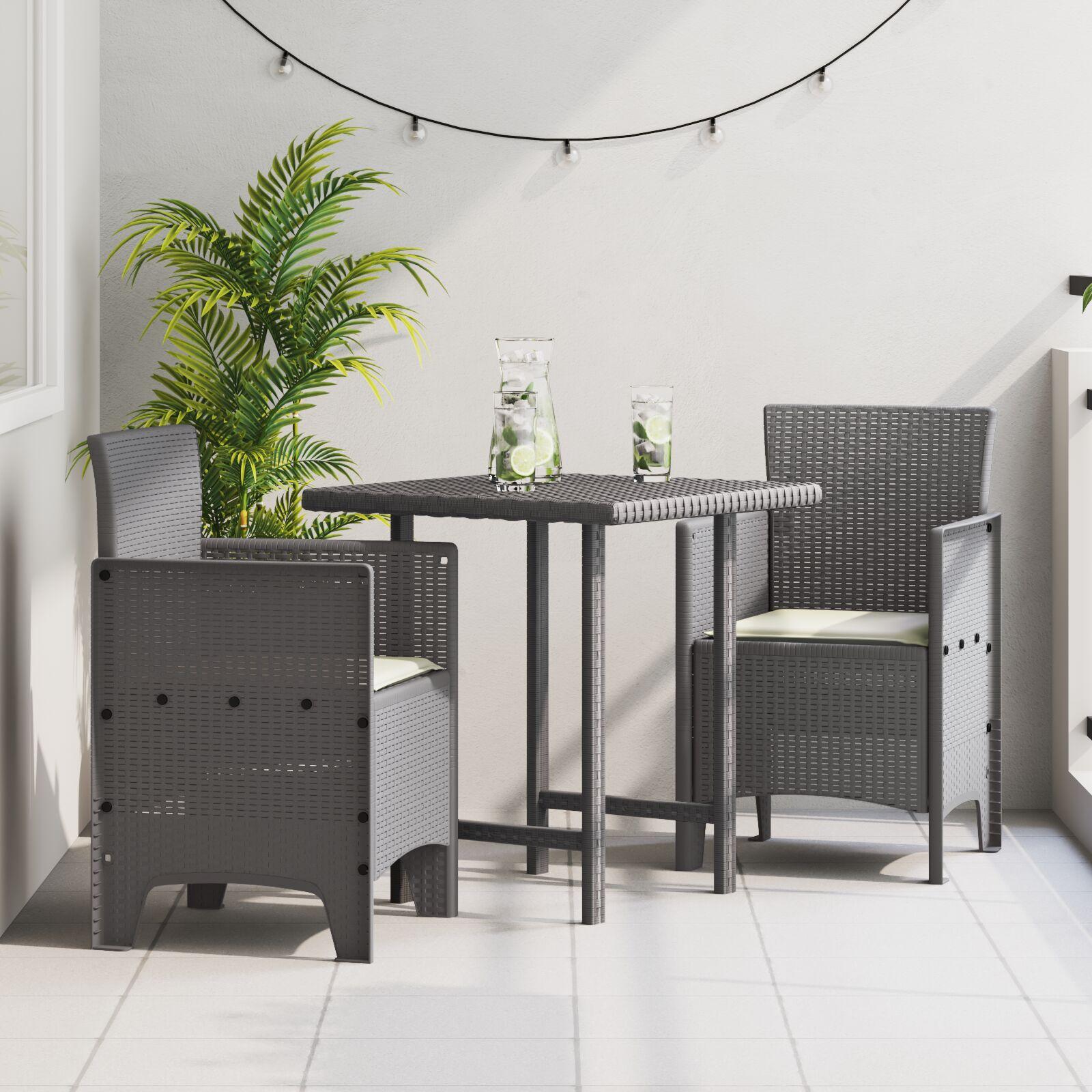Havestol med puder 2 stk. Lysegrå Poly Rattan