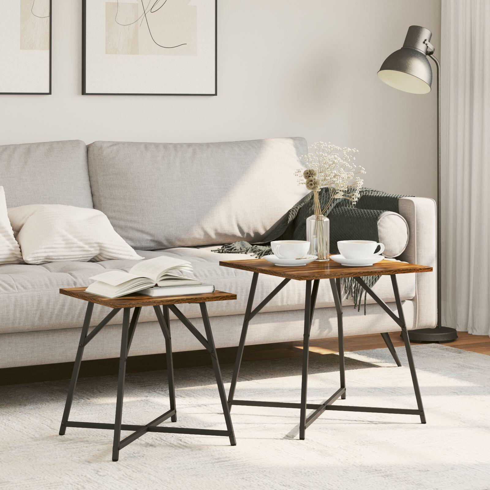 Sidebordssæt 2 stk Røget eg og Sort 50 x 50 x 50 cm