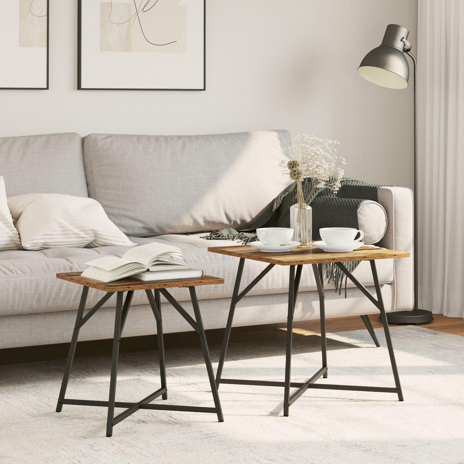 Sidebordssæt 2 stk Gammelt træ og sort 50 x 50 x 50 cm