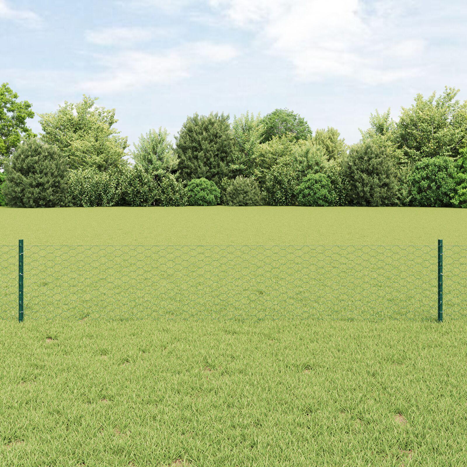 Hegnspæle 11 stk U-Channel Grøn 40 cm Stål,  Sekskantet Hegn Grøn 0,4x50 m Stål