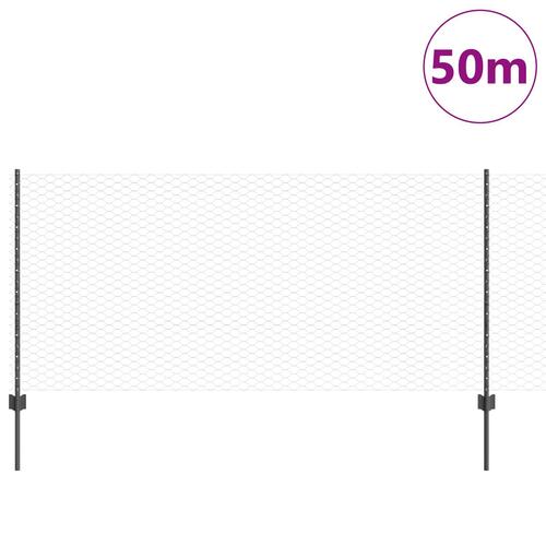 Hegn stolper 22 stk U-kanal Grå 100 cm stål, sekskantet hegn Grå 1x50 m stål