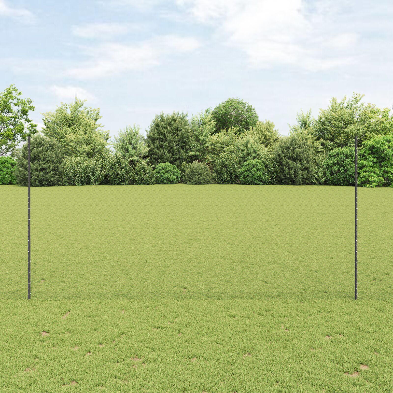 Hegnsstolper 22 stk U-Kanal Grå 150 cm Stål, Sekskantet hegn Grå 1,5x50 m Stål