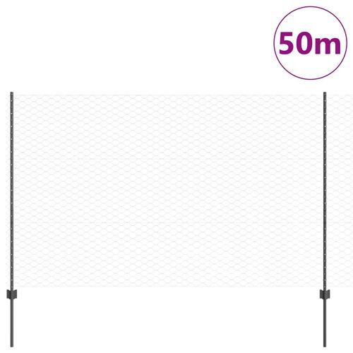 Hegnstolper 22 stk U-Kanal Grå 150 cm Stål, Sekskantet hegn Grå 1.5x50 m Stål