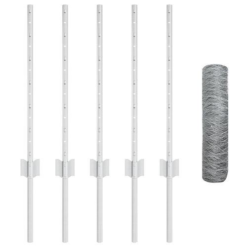 Hegnspæle 5 stk U-Kanal 60 cm Galvaniseret Stål, Hexagonhegn 0.6x10 m Galvaniseret Stål