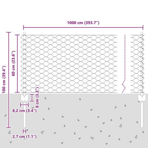 Hegnspæle 5 stk U-Kanal 60 cm Galvaniseret Stål, Hexagonhegn 0.6x10 m Galvaniseret Stål