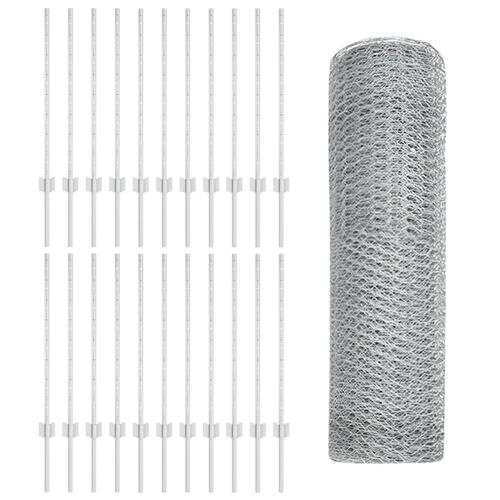 Hegnspæle 11 stk U-kanal 80 cm galvaniseret stål, sekskantet hegn 0,8x50 m galvaniseret stål