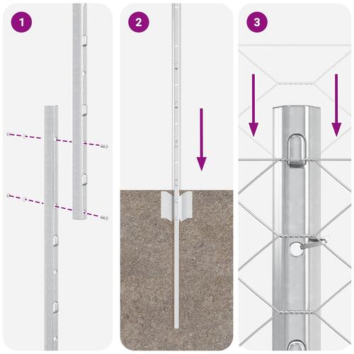 Hegnspæle 10 stk U-Kanal 140 cm Galvaniseret Stål, Sekskantet Hegn 1x50 m Galvaniseret Stål