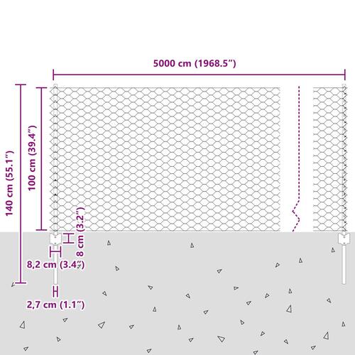 Hegnspæle 10 stk U-Kanal 140 cm Galvaniseret Stål, Sekskantet Hegn 1x50 m Galvaniseret Stål