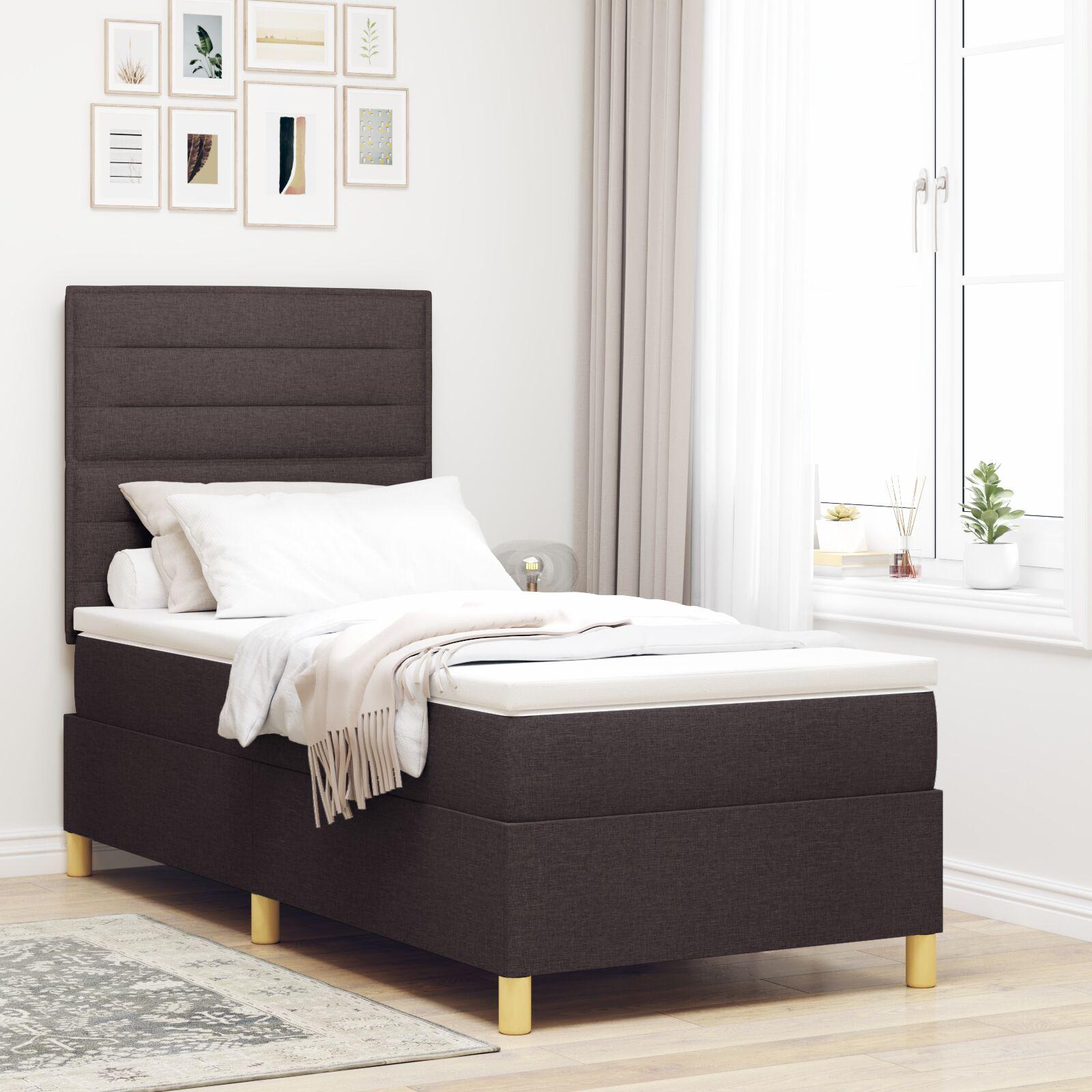 LED Box Spring Bed med madras Mørk Brun 100 x 200 cm Stof billede