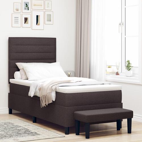 Box Spring Seng med Madras & Bænk Mørkebrun 100x200 cm Stof