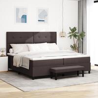 Box Spring Seng med Madras & Bænk Mørk Brun 200x200 cm Stof