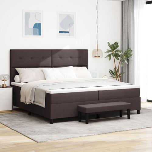 Box Spring Seng med Madras & Bænk Mørk Brun 200x200 cm Stof