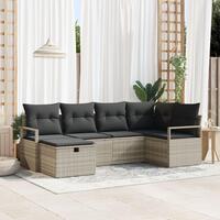 6 Deles Have Sofa Sæt med Puder Lys Grå Poly Rattan, 2-Sæders Have Sofa med Puder Grå Poly Rattan