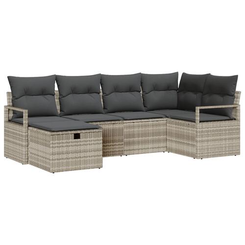 6 Deles Have Sofa Sæt med Puder Lys Grå Poly Rattan, 2-Sæders Have Sofa med Puder Grå Poly Rattan