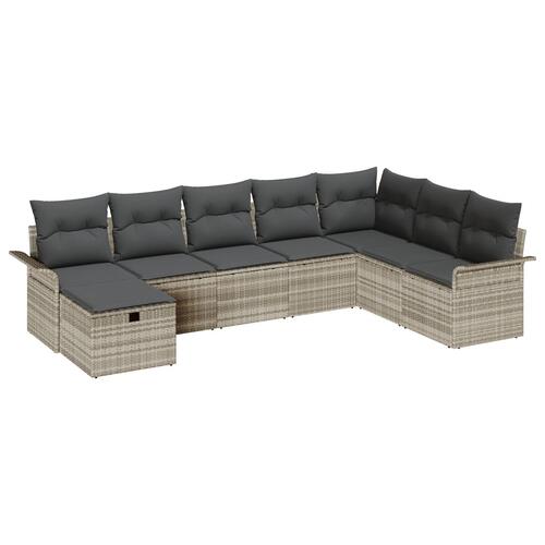 8 Delers Have Sofa Sæt med Puder Lysegrå Poly Rattan, 2-Personers Have Sofa med Opbevaring & Puder Lysegrå Poly Rattan