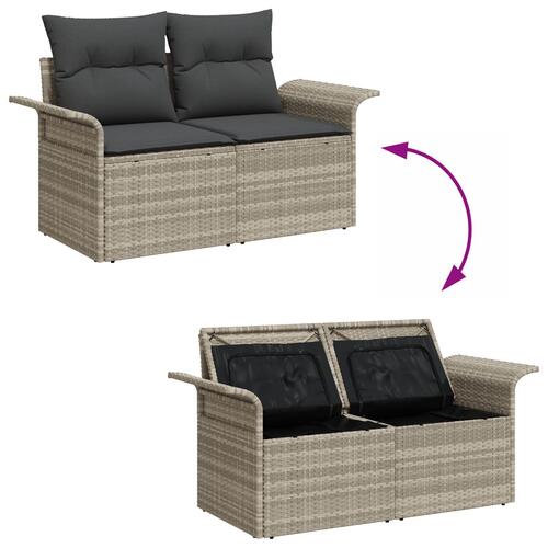 8 Delers Have Sofa Sæt med Puder Lysegrå Poly Rattan, 2-Personers Have Sofa med Opbevaring & Puder Lysegrå Poly Rattan