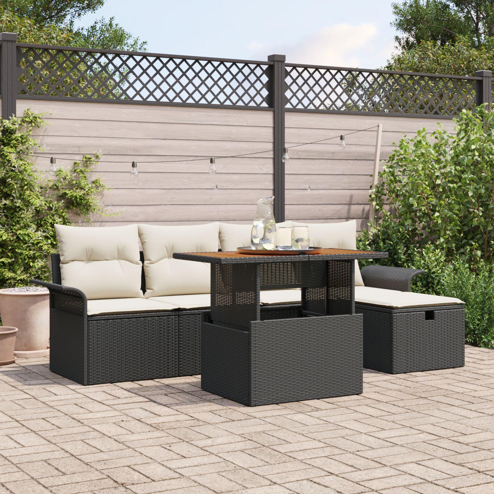 Havesofa Sæt 6 stk Sort polyrattan billede
