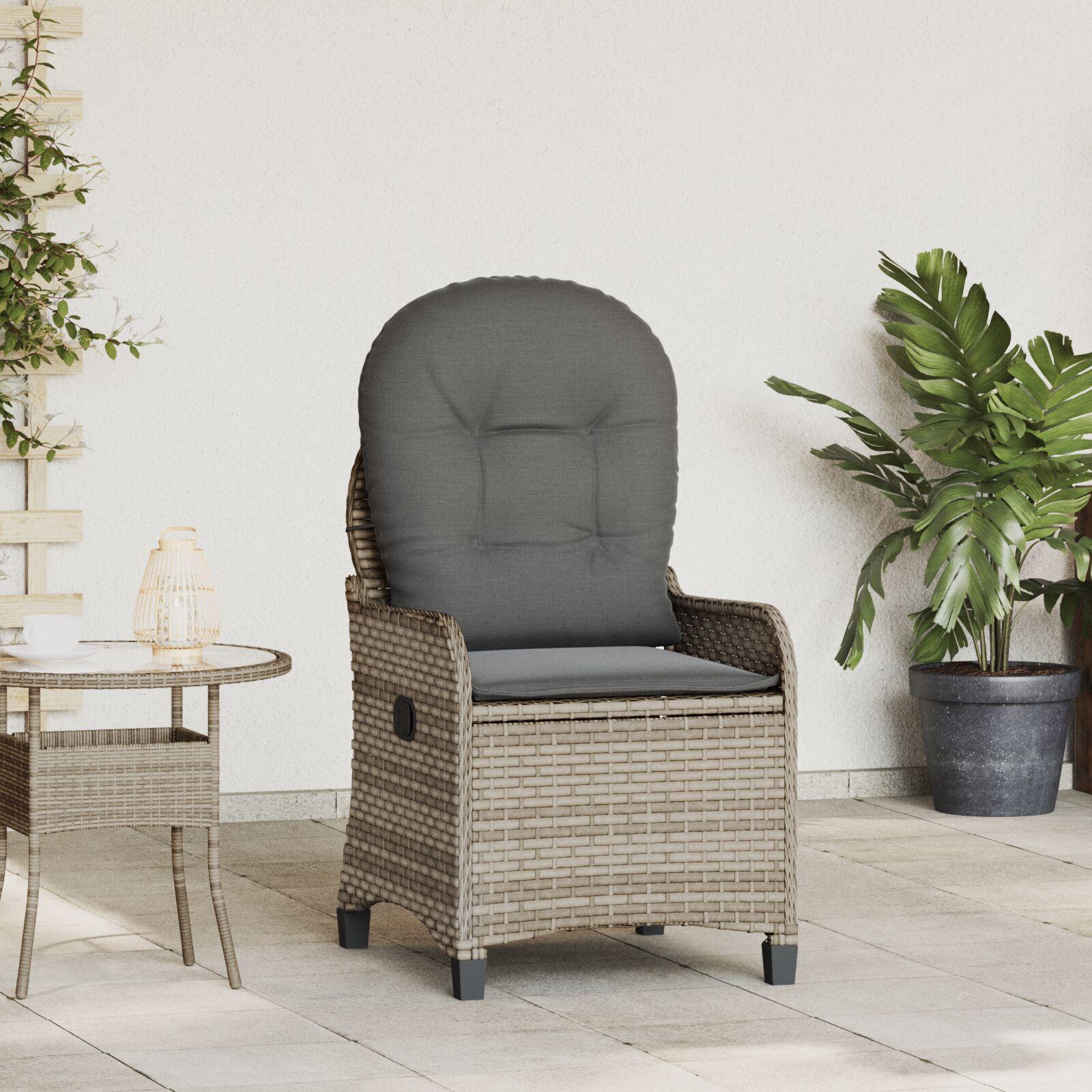 Recliner Stol med Pude Grå Poly Rattan