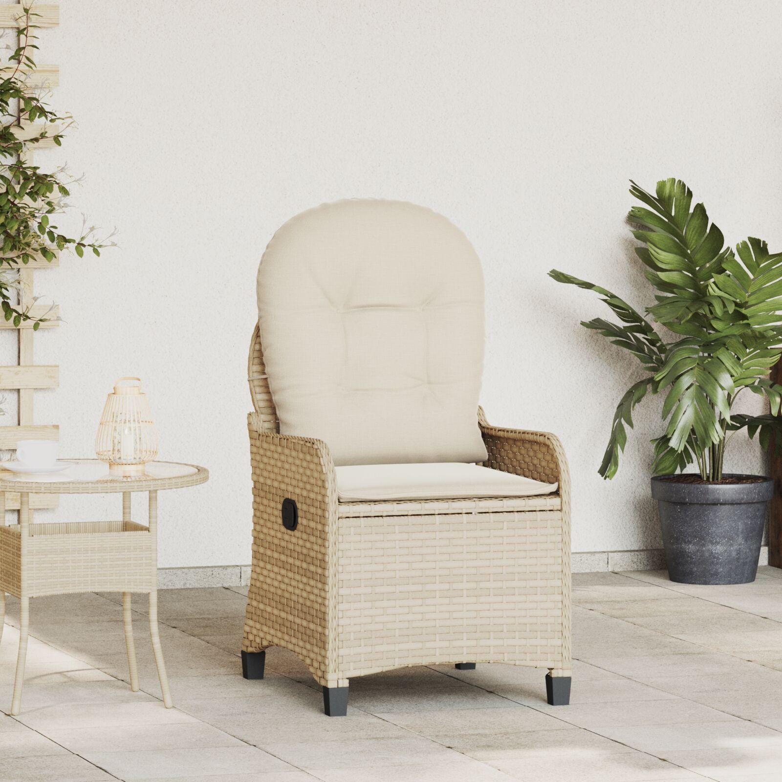 Recliner Stol med Pude Beige Poly Rattan