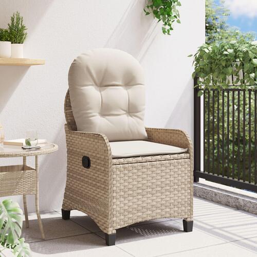 Recliner Stol med Pude Beige Poly Rattan