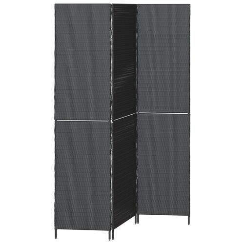 Rumdeler 3 Paneler Sammenfoldelig Sort 146x180 cm Poly Rattan