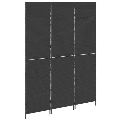Rumdeler 3 Paneler Sammenfoldelig Sort 146x180 cm Poly Rattan