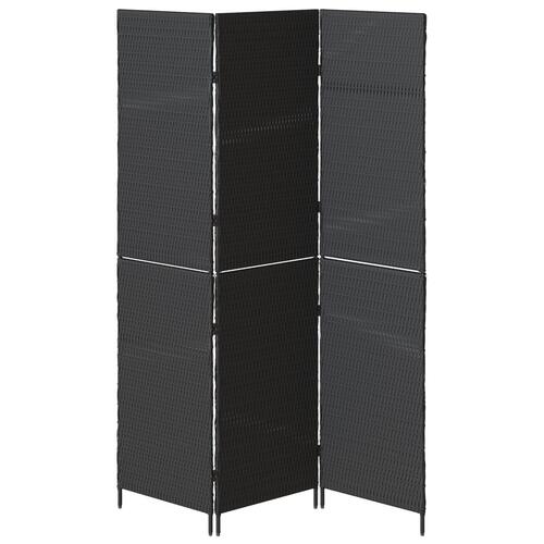 Rumdeler 3 Paneler Sammenfoldelig Sort 146x180 cm Poly Rattan