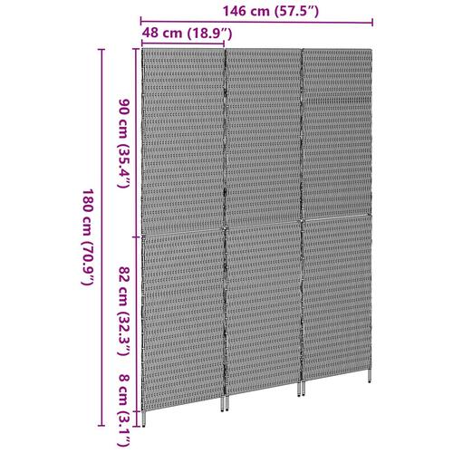 Rumdeler 3 Paneler Sammenfoldelig Sort 146x180 cm Poly Rattan
