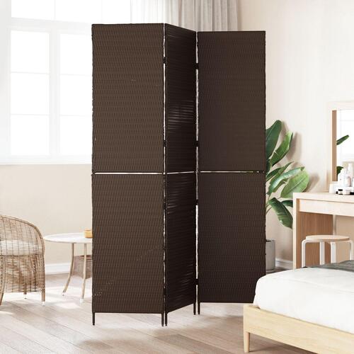 Rumdeler 3 Paneler Foldbar Brun 146x180 cm Poly Rattan