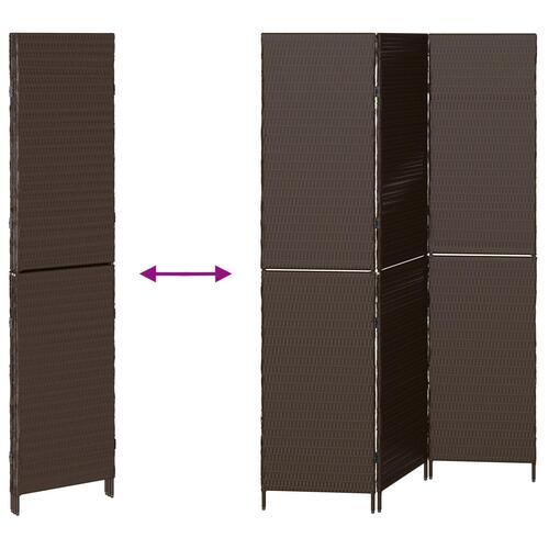 Rumdeler 3 Paneler Foldbar Brun 146x180 cm Poly Rattan